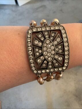 Haley Hill Triple-Strand Champagne Pearl Bracelet with Crystal Center